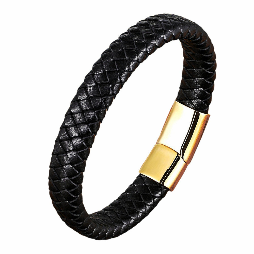 Classic Black Braided Leather Bracelet-Leather Bracelets-2-Glitters