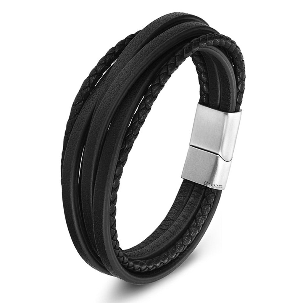 Multi-Strand Black Braided Leather Bracelet-Leather Bracelets-3-Glitters
