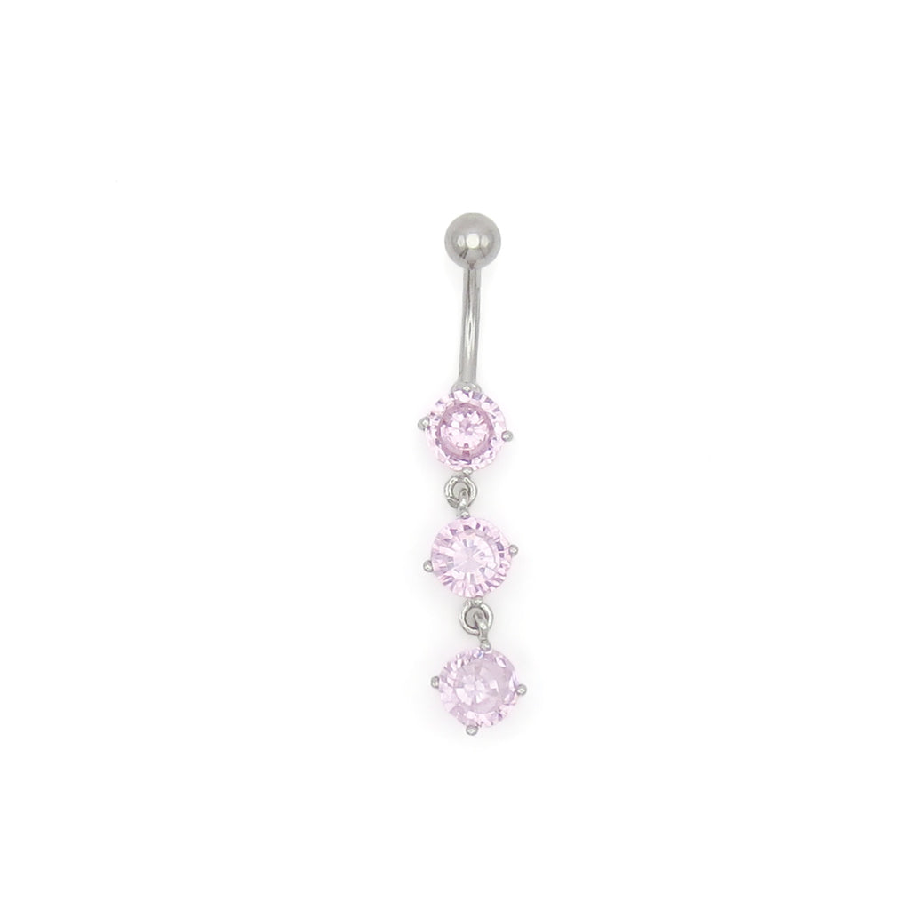 3 Round CZ Vertical Dangle Belly Button Ring-Belly Rings-3-Glitters