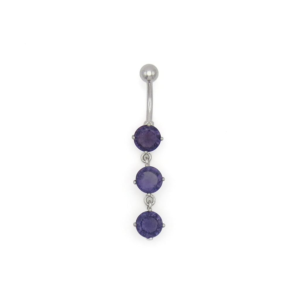 3 Round CZ Vertical Dangle Belly Button Ring-Belly Rings-5-Glitters