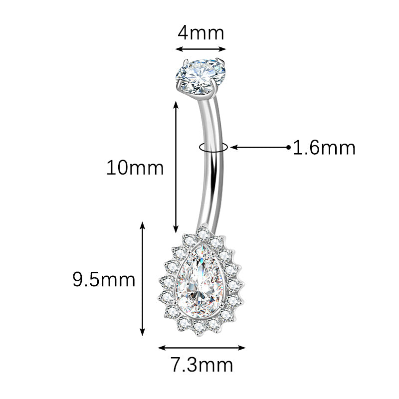 Titanium Teardrop CZ Belly Button Ring with CZ Pave Edge - Gold-Belly Rings-2-Glitters