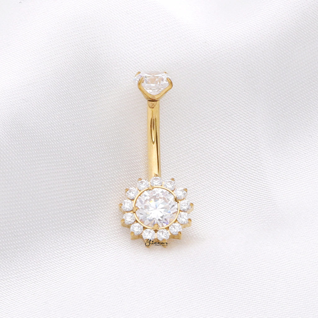 Titanium Round CZ Belly Button Ring with CZ Pave Edge - Gold-Belly Rings-2-Glitters