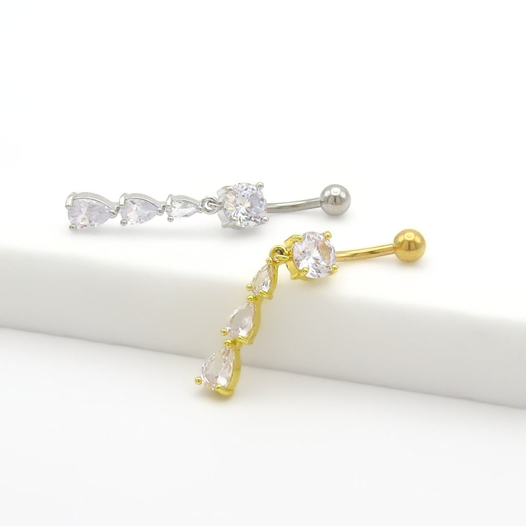 Triple Tear Drop CZ Dangle Belly Button Navel Ring-Belly Rings-4-Glitters
