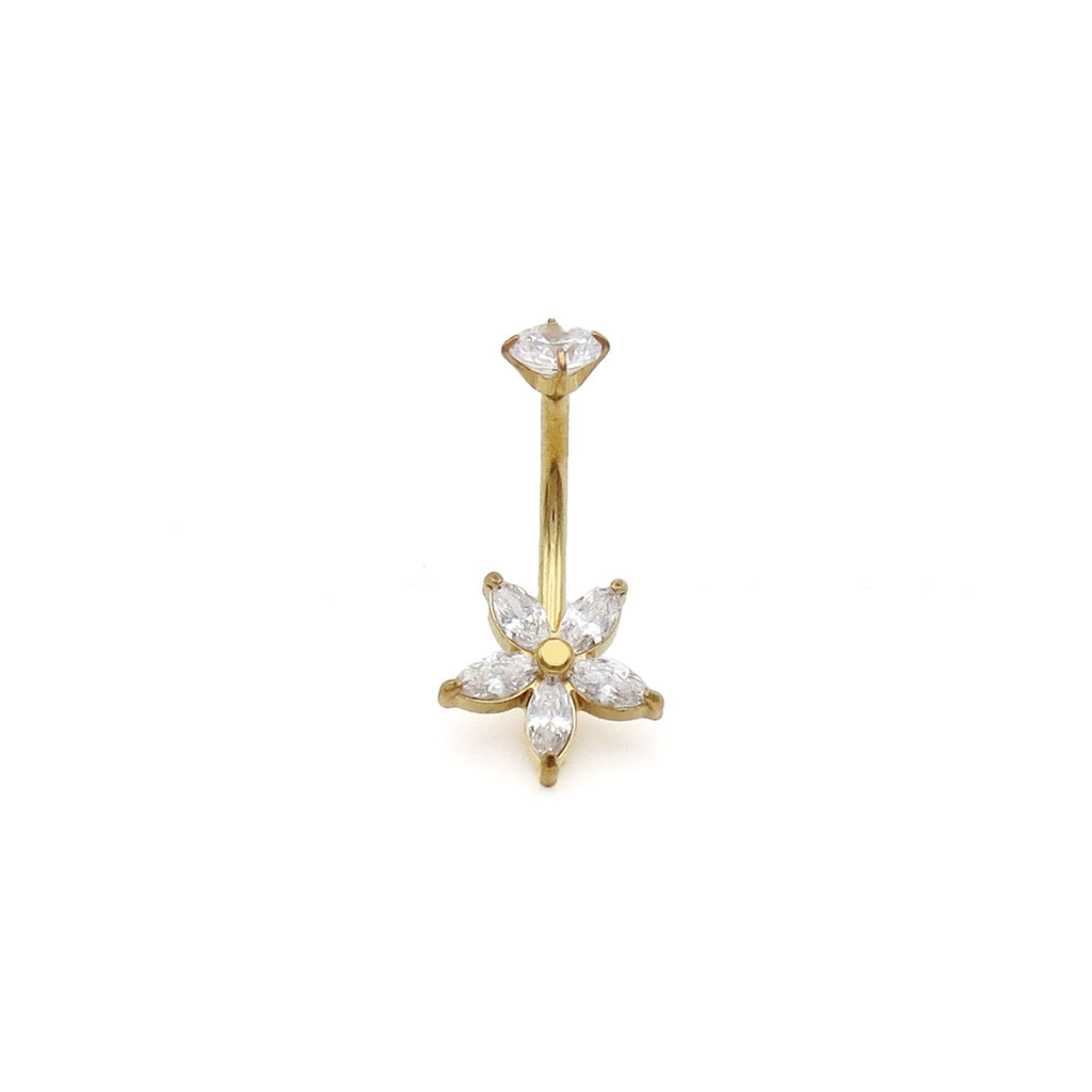 Marquise CZ Flower Belly Button Navel Ring - Silver