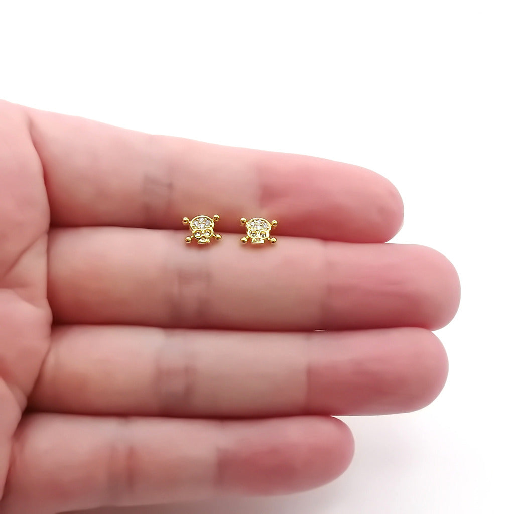 CZ Skull and Crossbones Stud Earrings