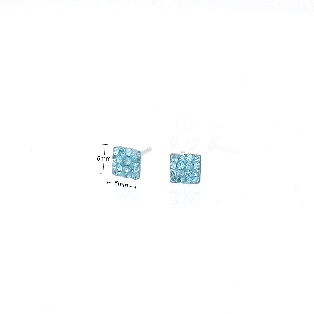 Sterling Silver Pave Crystal Square Stud Earrings-Earrings-2-Glitters
