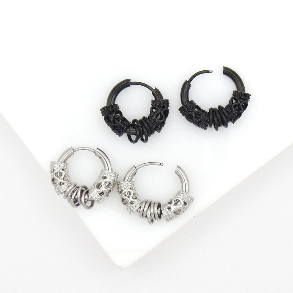 Stainless Steel Skull Charm Clicker Hoop Earrings-Earrings-4-Glitters