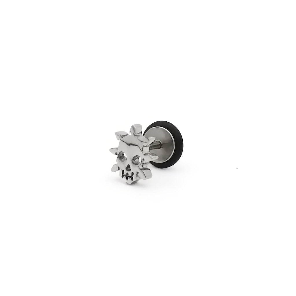 Stainless Steel Spiked Skull Fake Plug Earring
