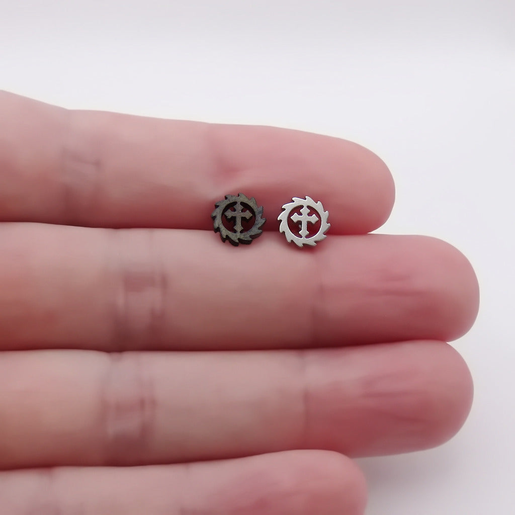 Stainless Steel Cross Gear Fake Plug Earring