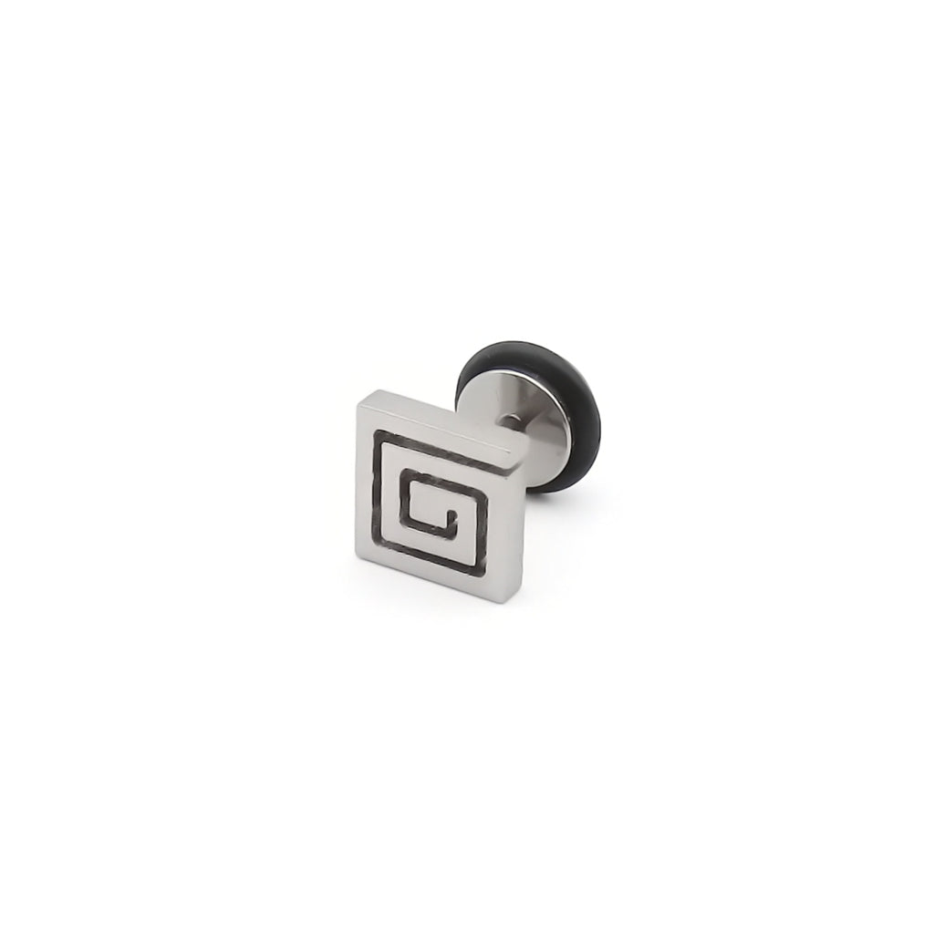 Stainless Steel Greek Key Square Fake Plug Earring