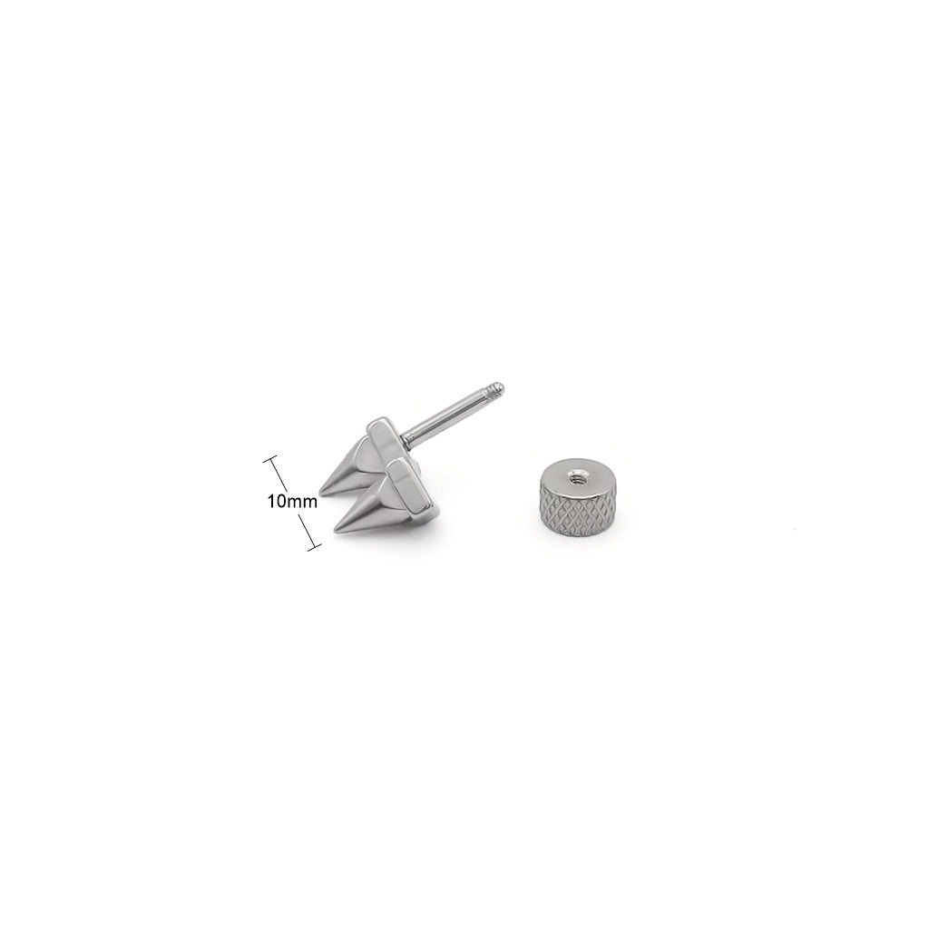 Stainless Steel Double Pyramid Spike Fake Plug Earring