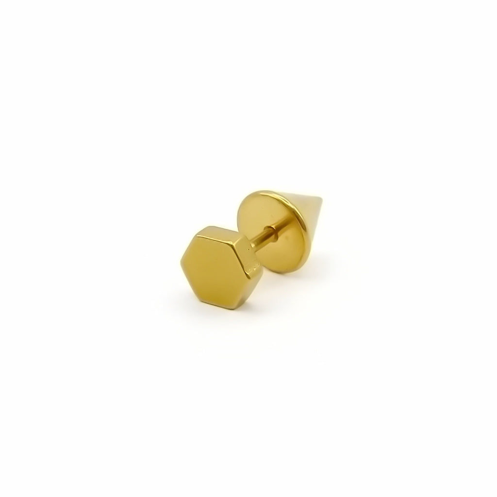 Stainless Steel Hexagon Spike Back Fake Plug Earring