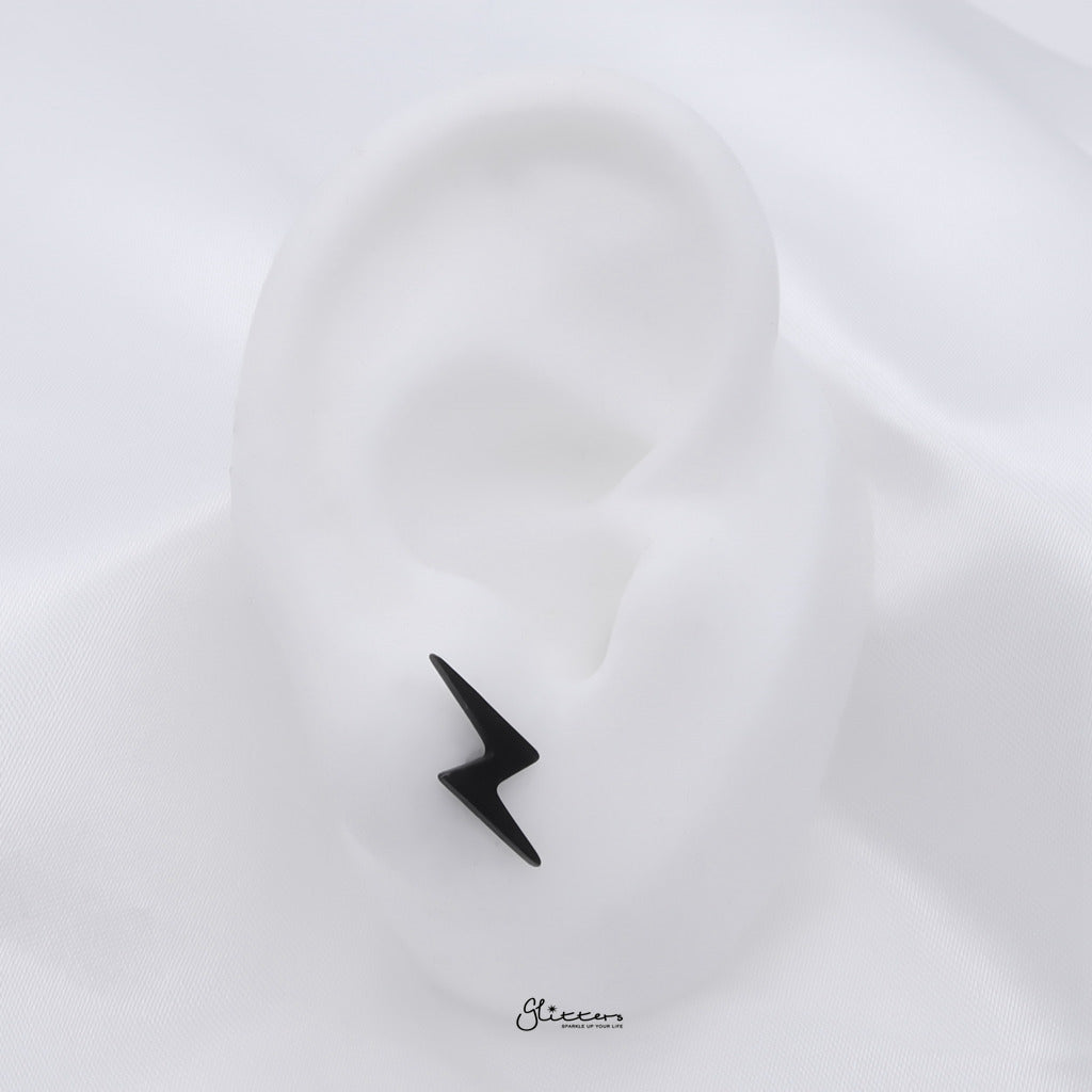 Stainless Steel Lightning Bolt Fake Plug - Black-Fake Plugs-2-Glitters