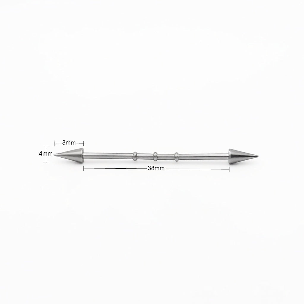 316L Surgical Steel 3-Notched Spike Industrial Barbell