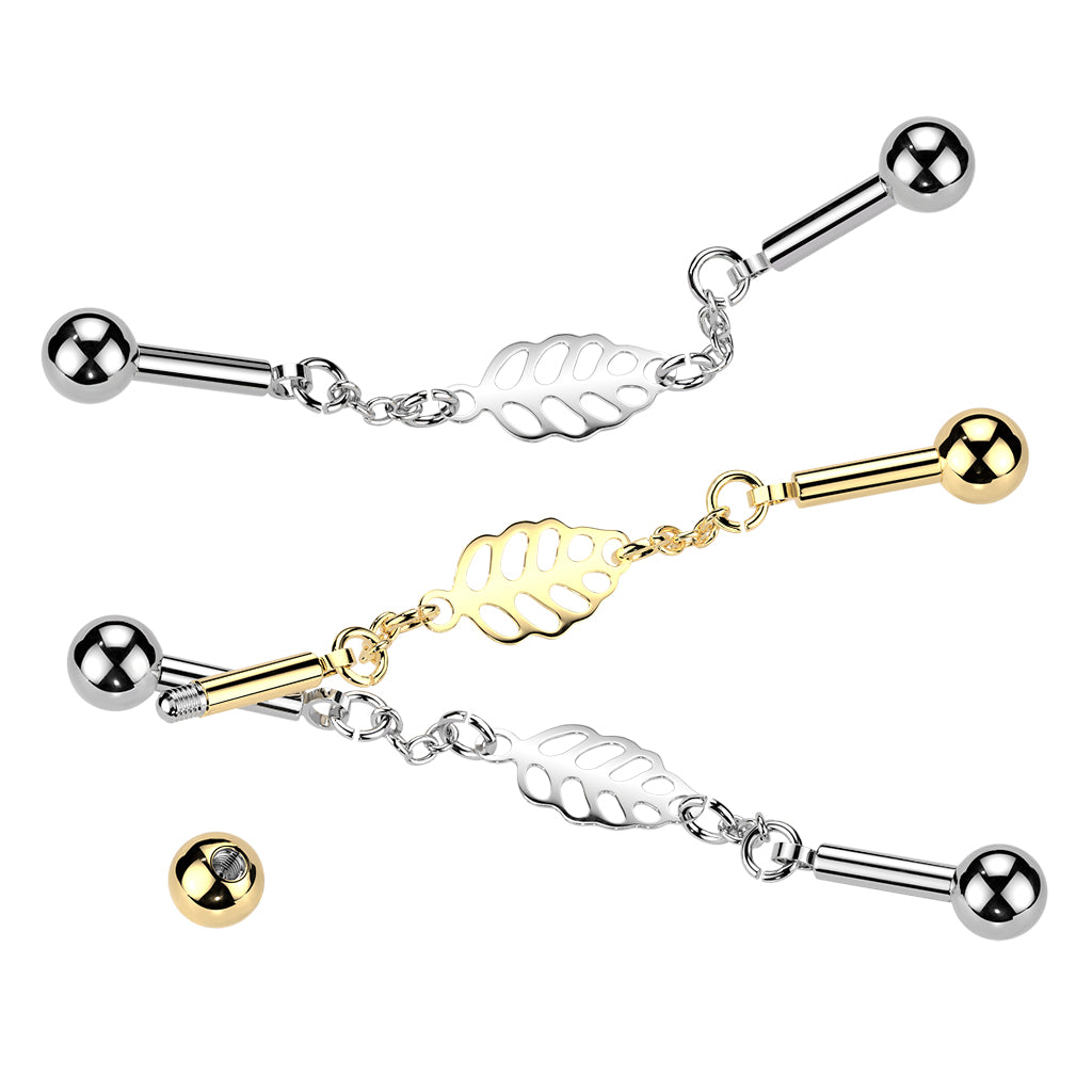 Centered Leaf Connector Chain Industrial Barbell - Silver