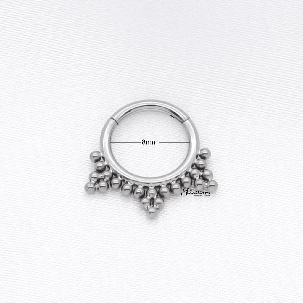 Titanium Hinged Segment Hoop Ring with Triple Ball Cluster-Septum Rings-2-Glitters