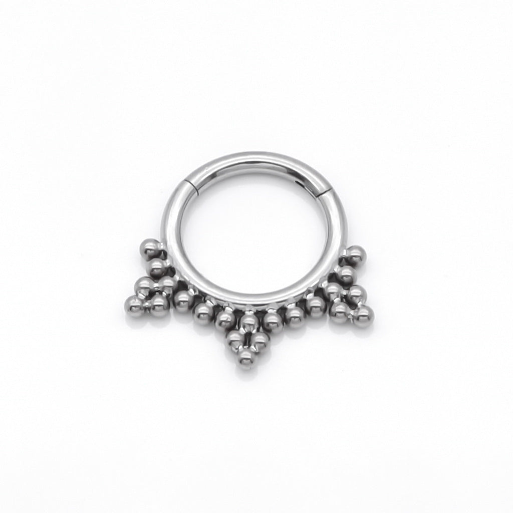 Titanium Hinged Segment Hoop Ring with Triple Ball Cluster-Septum Rings-1-Glitters