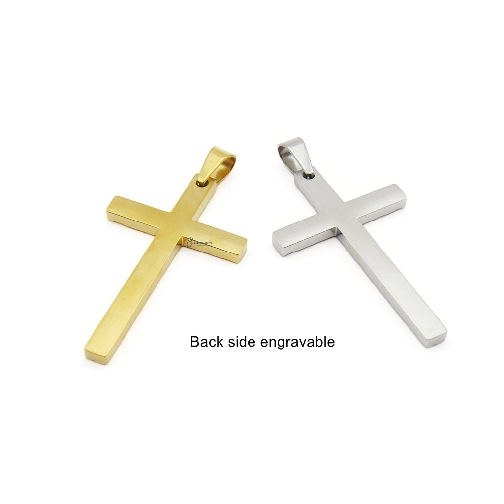 Stainless Steel Sunburst Cross Pendant - Silver