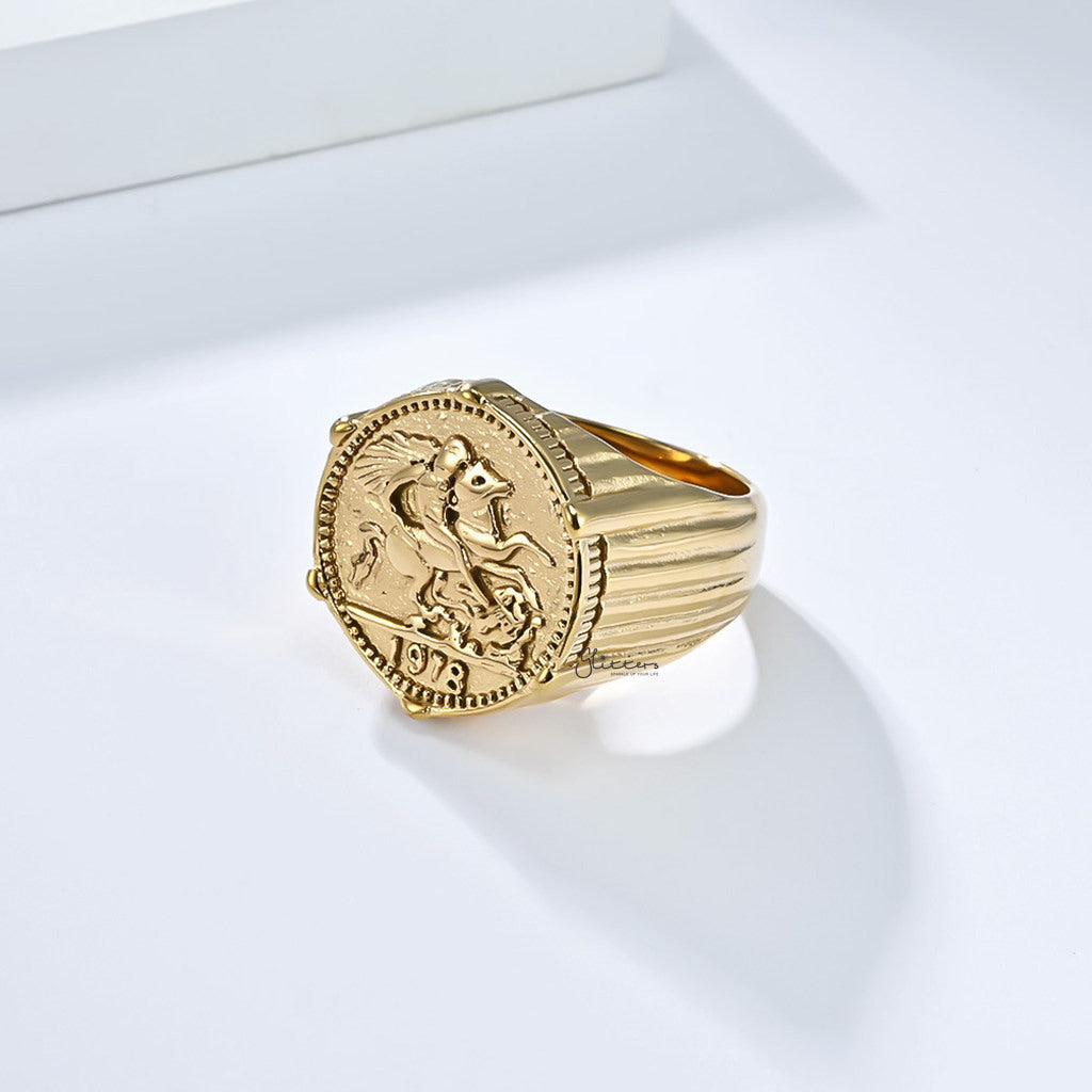 Stainless Steel Knight Coin Signet Ring - Gold-Stainless Steel Rings-2-Glitters