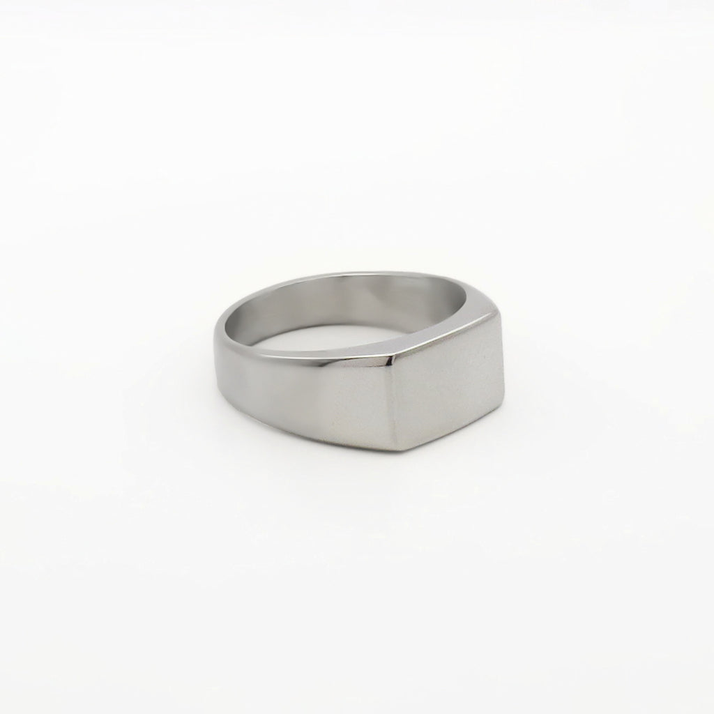 Stainless Steel Geometric Signet Ring - Silver-Stainless Steel Rings-2-Glitters