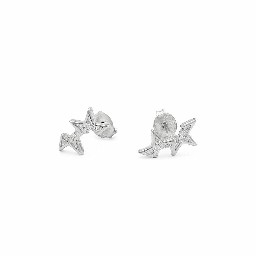 Sterling Silver Cascading Star CZ Stud Earrings