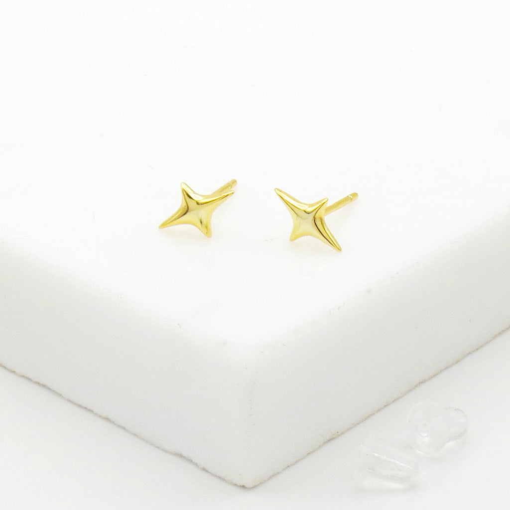Sterling Silver 3D Star Stud Earrings - Gold-Stud Earrings-3-Glitters