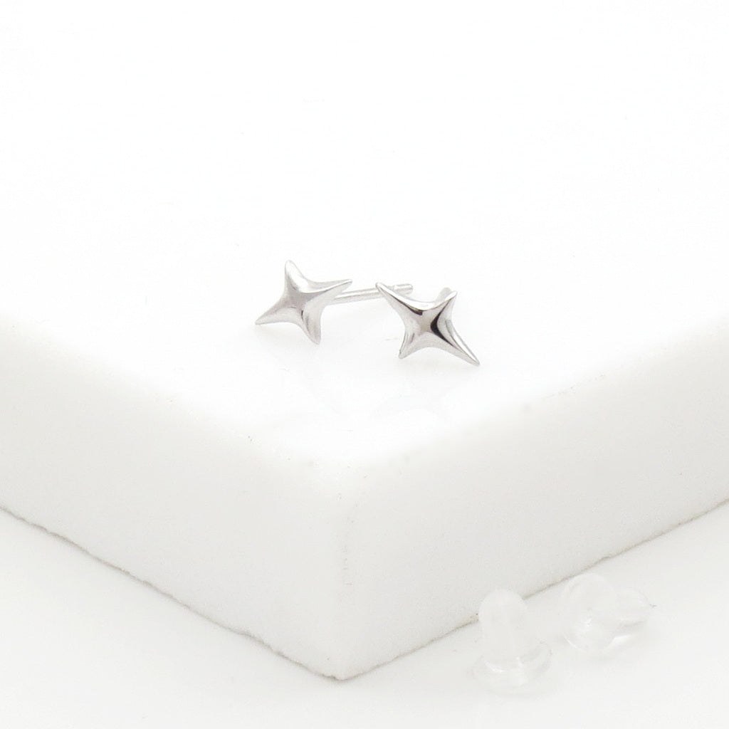 Sterling Silver 3D Star Stud Earrings - Silver-Stud Earrings-3-Glitters