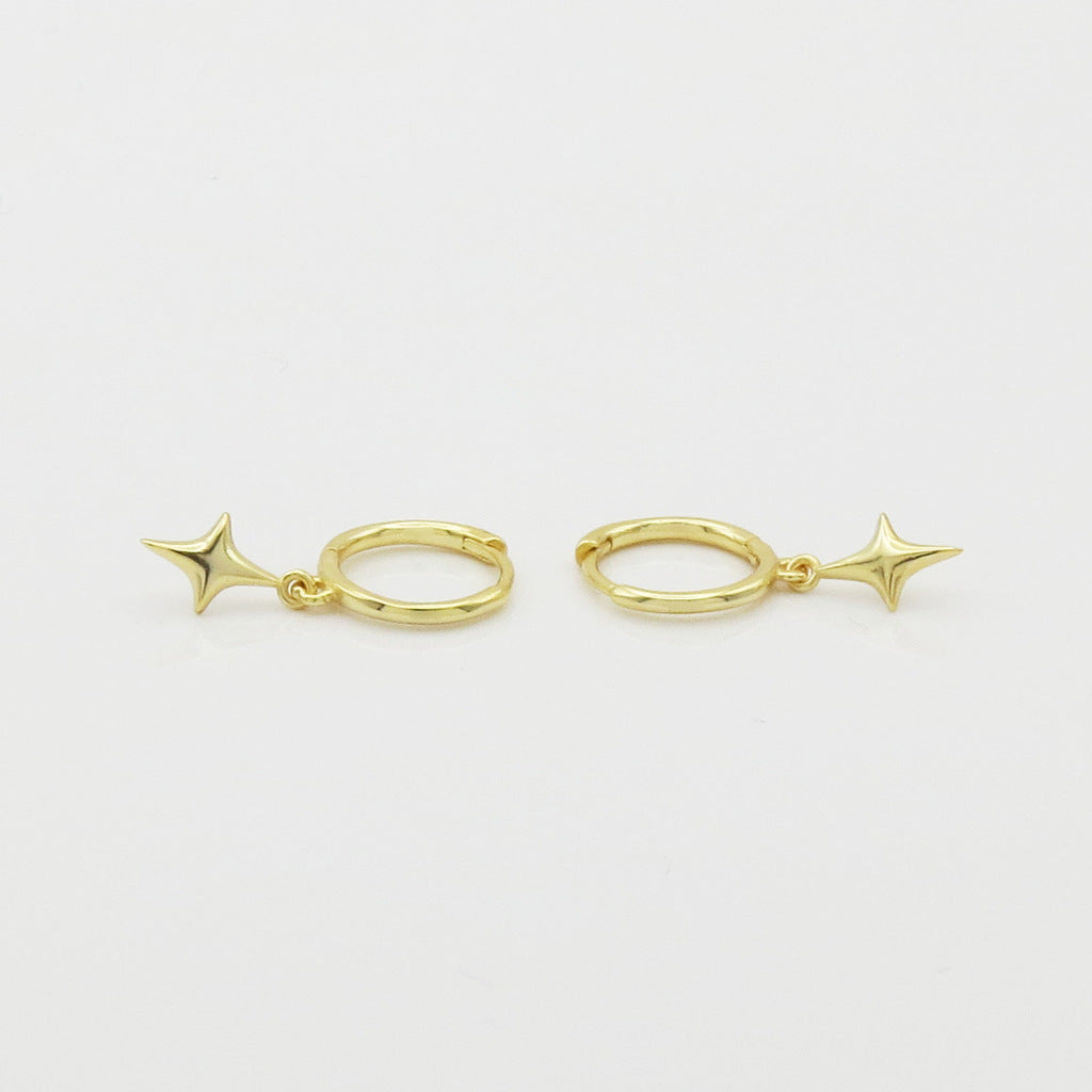 3D Star Charm Sterling Silver Hoop Earrings - Gold