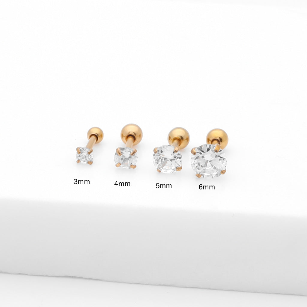 Surgical Steel Prong Set Round CZ Studs Bundle - Gold-Tragus | Cartilage | Daith | Conch-2-Glitters