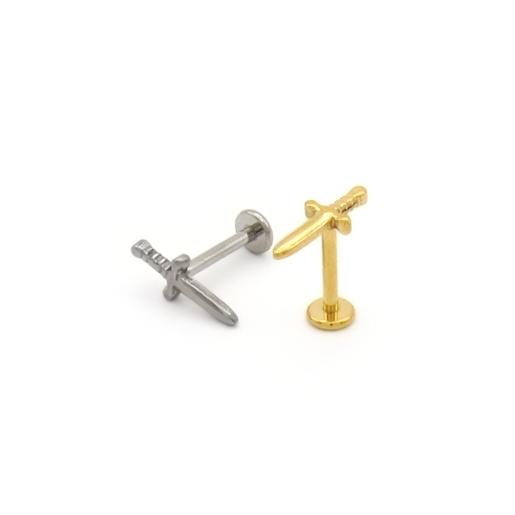 Titanium Dagger Top Internally Threaded Flat Back Stud Earring-Tragus | Cartilage | Daith | Conch-5-Glitters