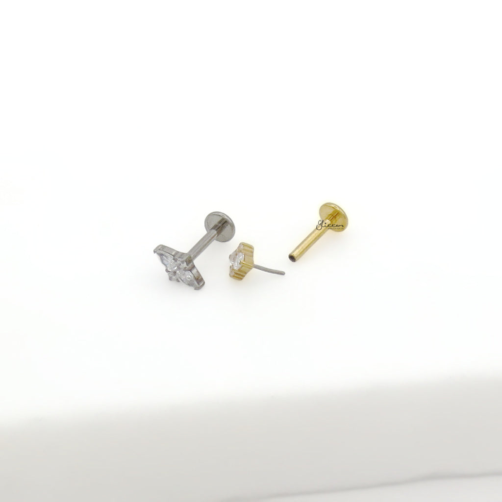 CZ Star Top Threadless Push In Titanium Flat Back Stud Earring
