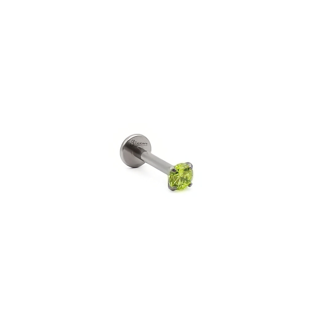 Round CZ Top Titanium Flat Back Stud Earring - Green