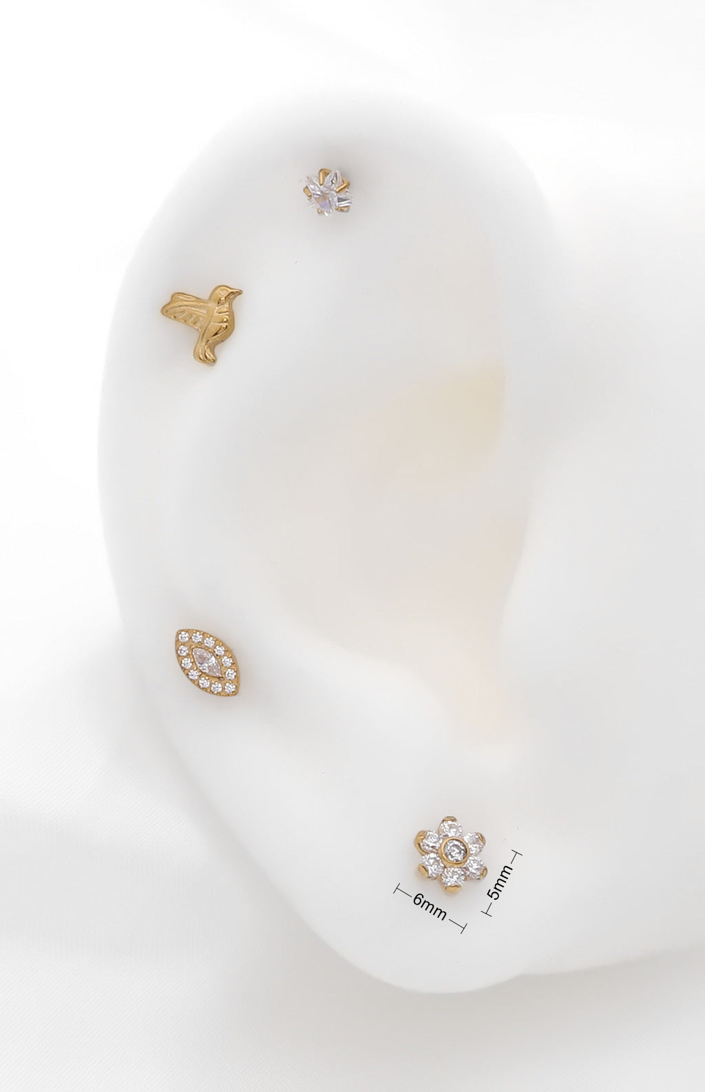 CZ Flower Titanium Flat Back Stud Earrings-Tragus | Cartilage | Daith | Conch-3-Glitters