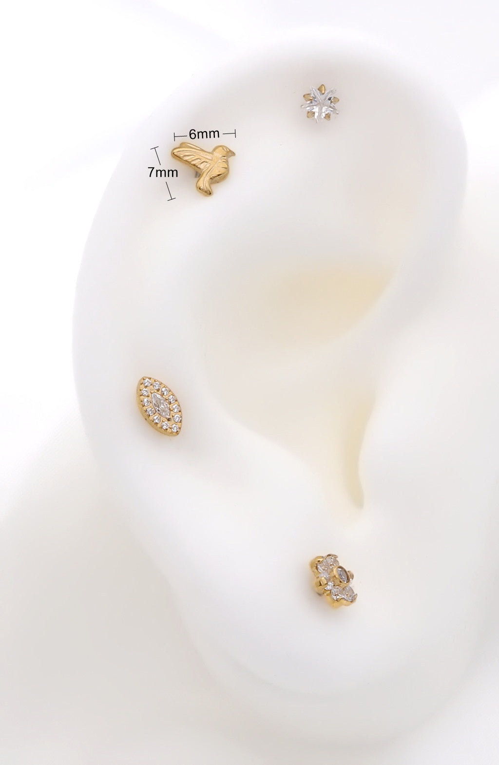 Dove Titanium Flat Back Stud Earrings-Tragus | Cartilage | Daith | Conch-3-Glitters