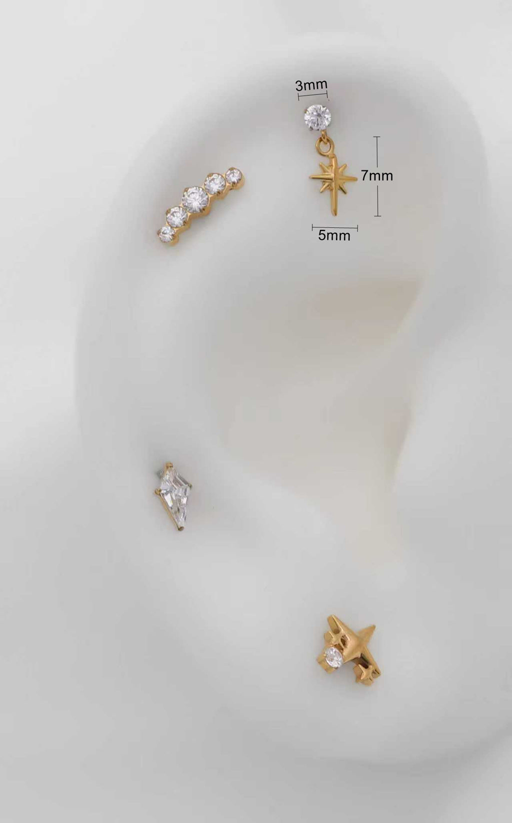 CZ with Dangle Star Titanium Flat Back Stud Earrings