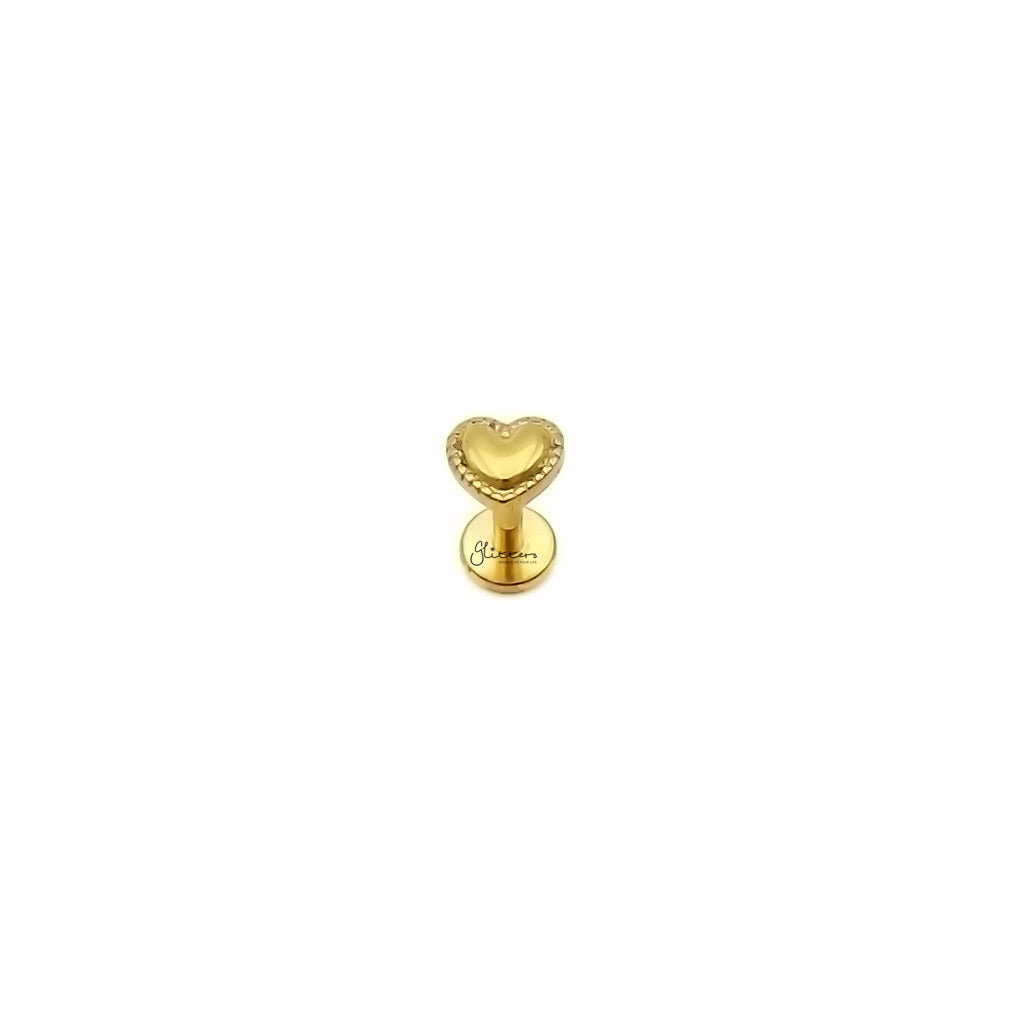 Beaded Edge Heart Titanium Flat Back Stud Earring-Tragus | Cartilage | Daith | Conch-6-Glitters