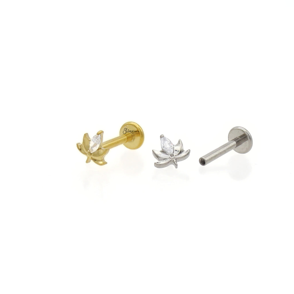 Marquise CZ Lotus Titanium Flat Back Stud Earring