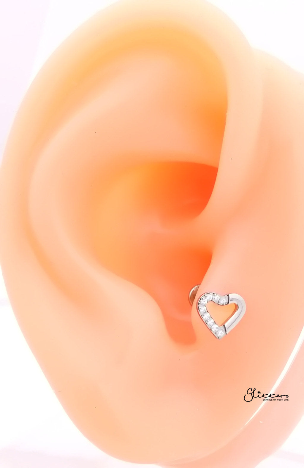 Heart Top Internally Threaded Flat Back Stud-Tragus | Cartilage | Daith | Conch-4-Glitters