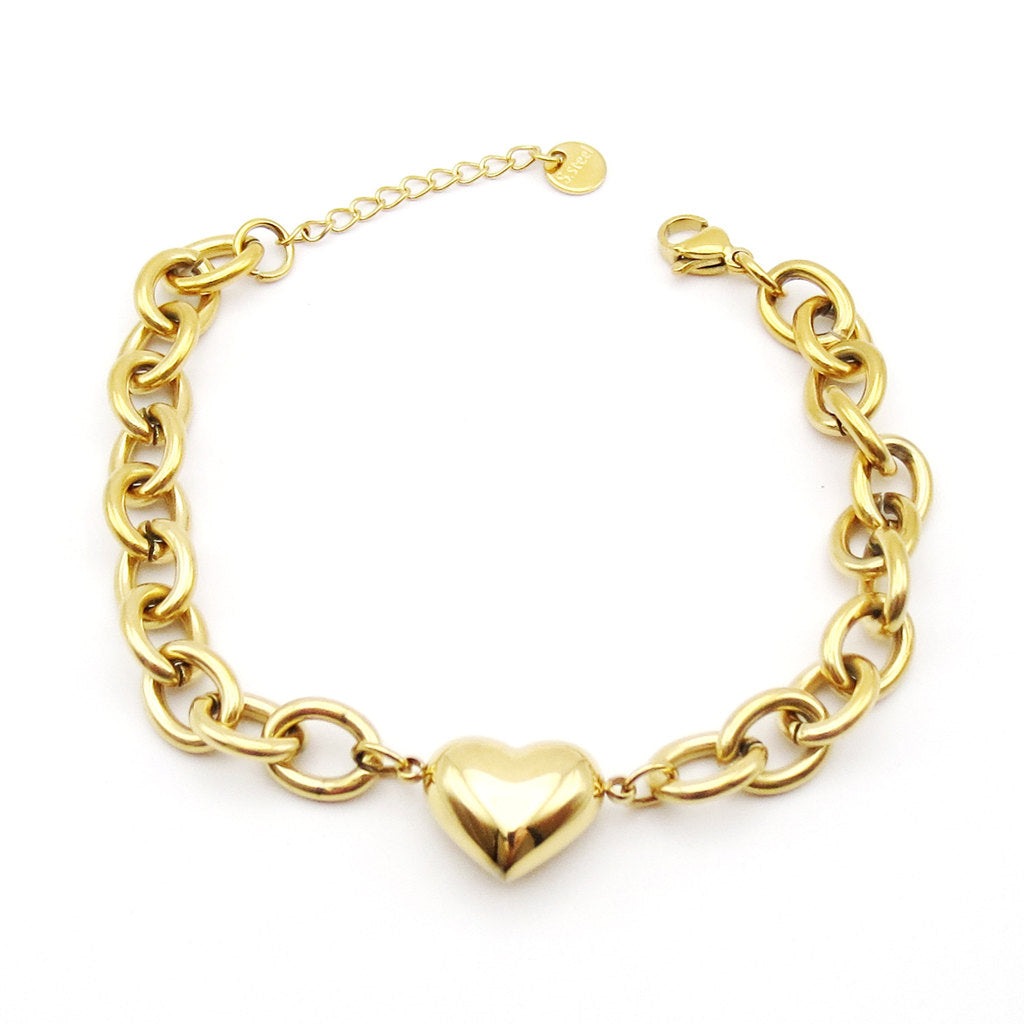 Stainless Steel Chunky Chain Puffy Heart Bracelet-Stainless Steel Bracelets-5-Glitters