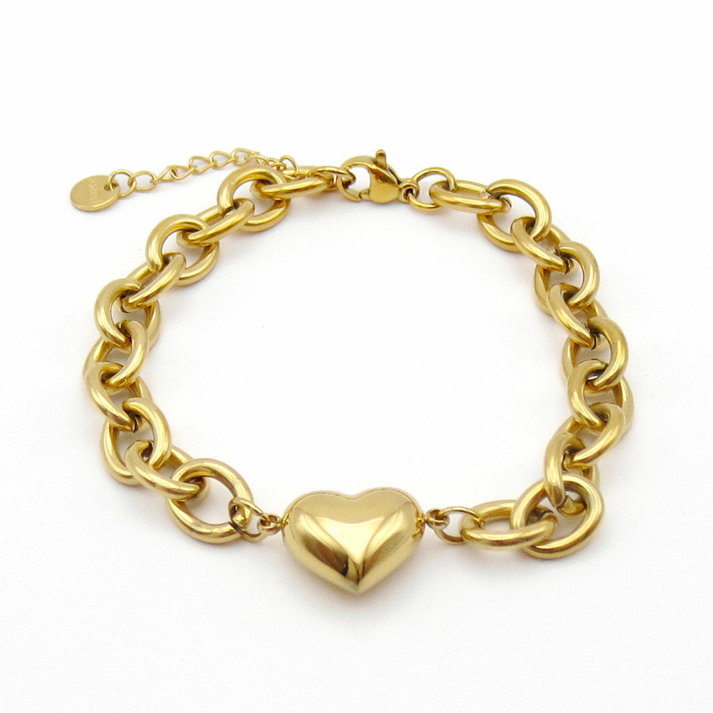 Stainless Steel Chunky Chain Puffy Heart Bracelet-Stainless Steel Bracelets-2-Glitters