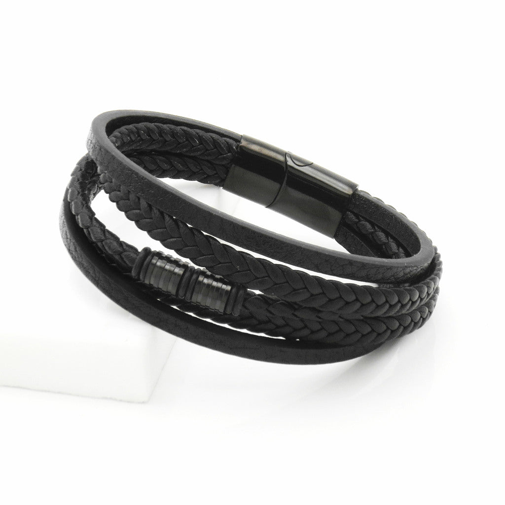 Multilayer Black Leather Bracelet-Leather Bracelets-4-Glitters