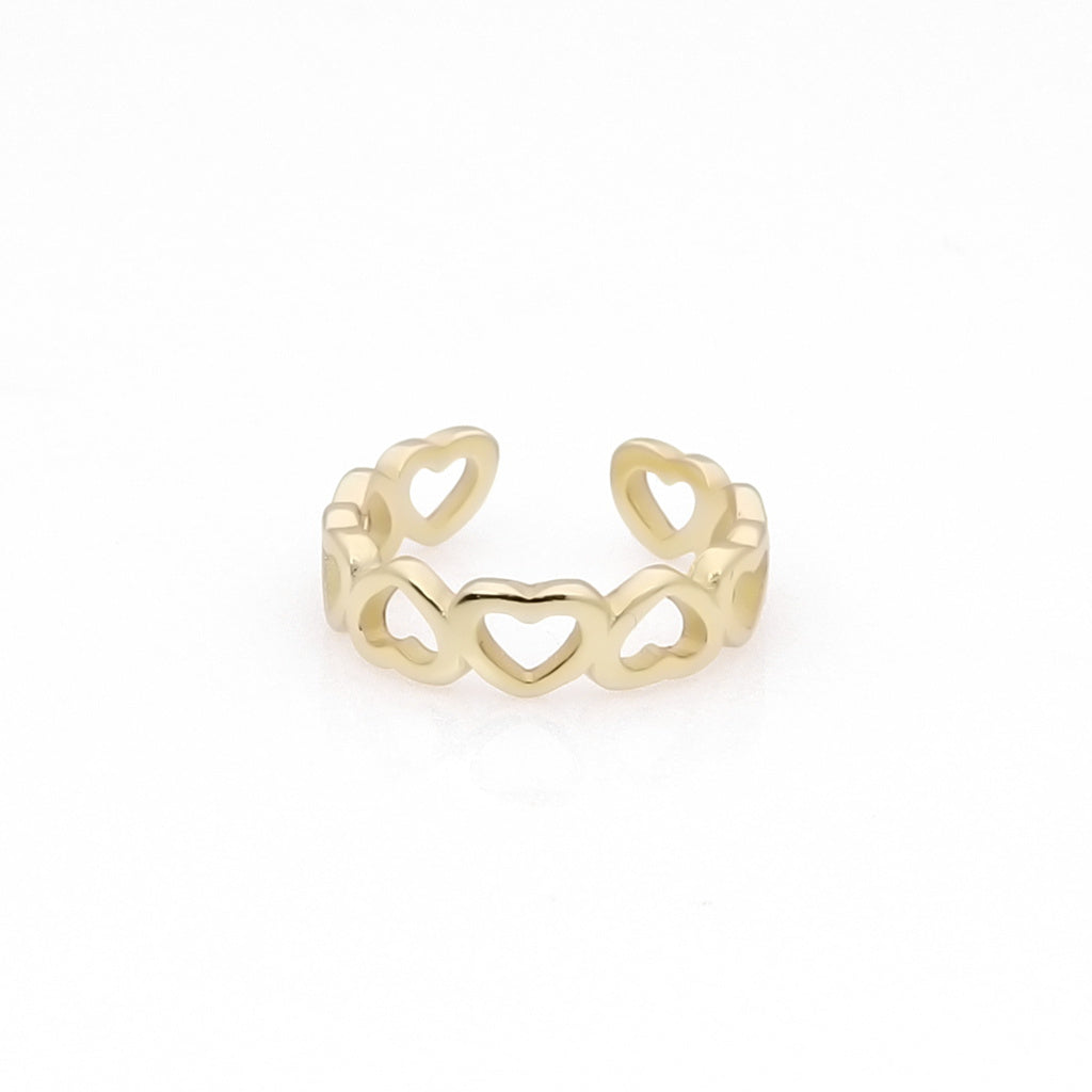 Sterling Silver Hearts Ear Cuff - Gold-Ear Cuffs-1-Glitters