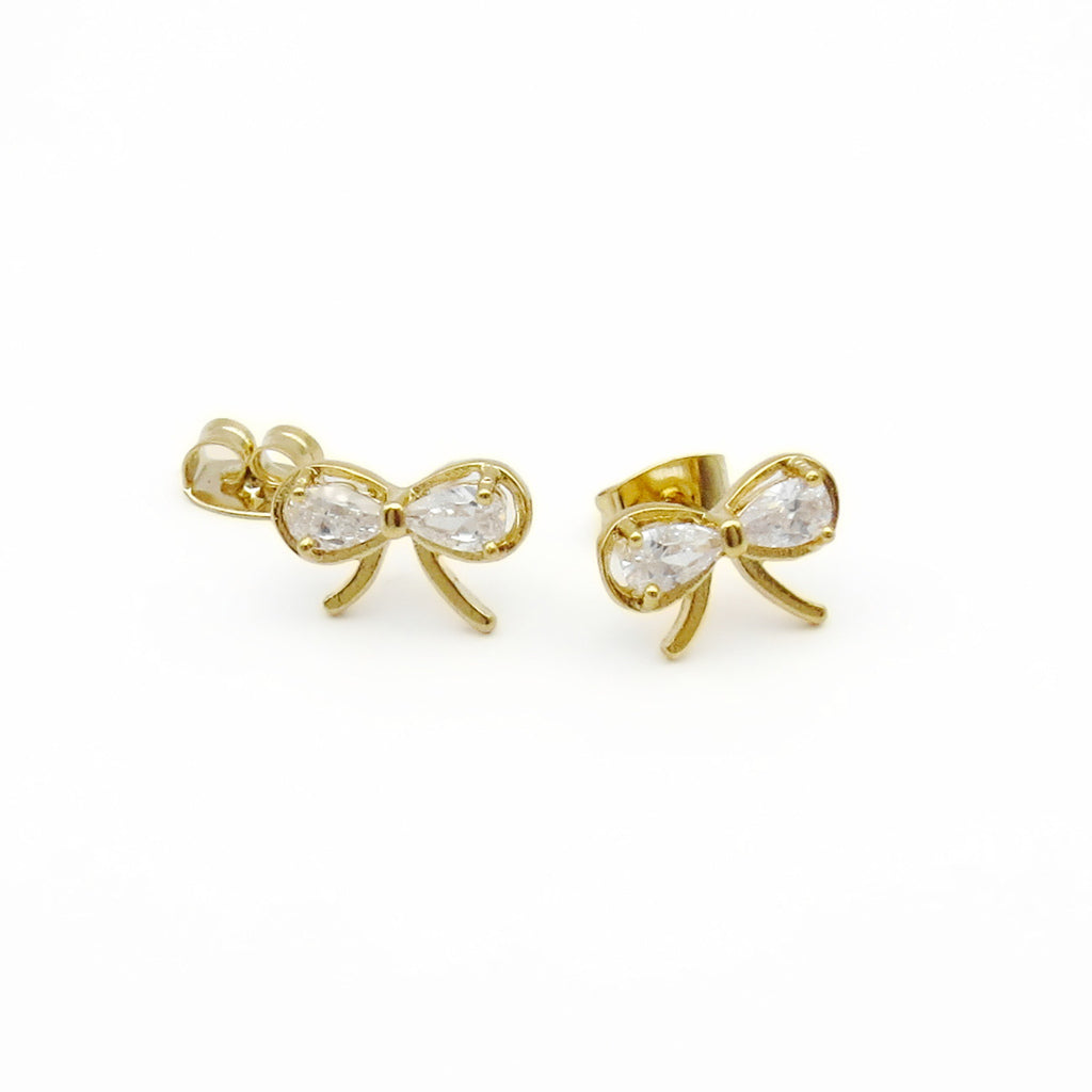 CZ Bow Stud Earrings-Stud Earrings-4-Glitters
