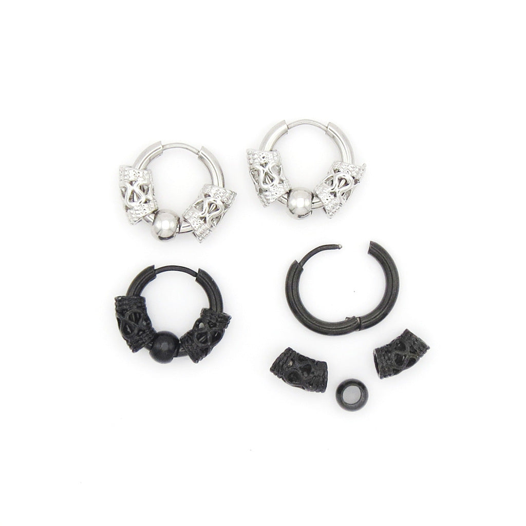 Stainless Steel Tibetan Style Bead Hoop Earrings-Earrings-5-Glitters