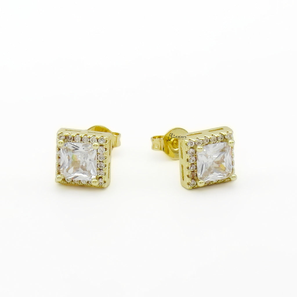 Iced Out Square Halo CZ Stud Earrings-Stud Earrings-5-Glitters