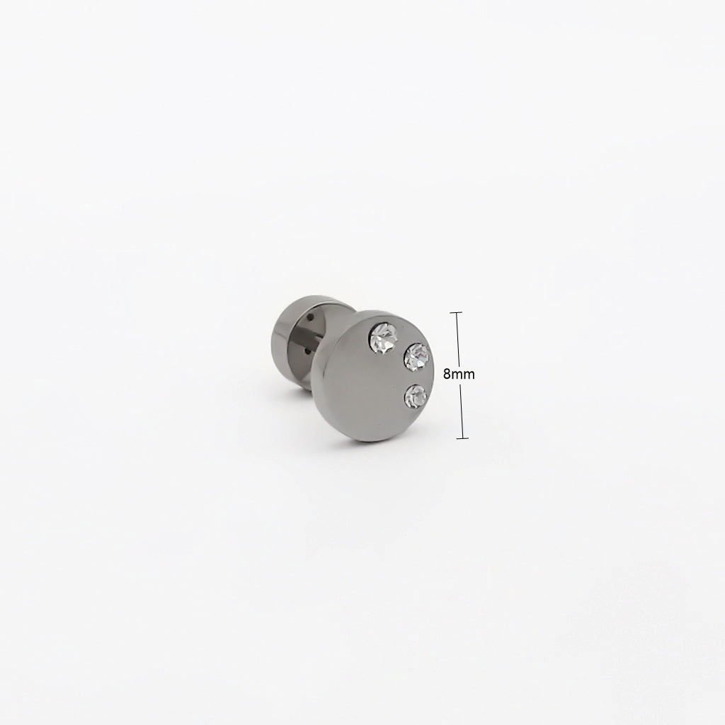 Stainless Steel Triple Gem Disc Fake Plug Earring