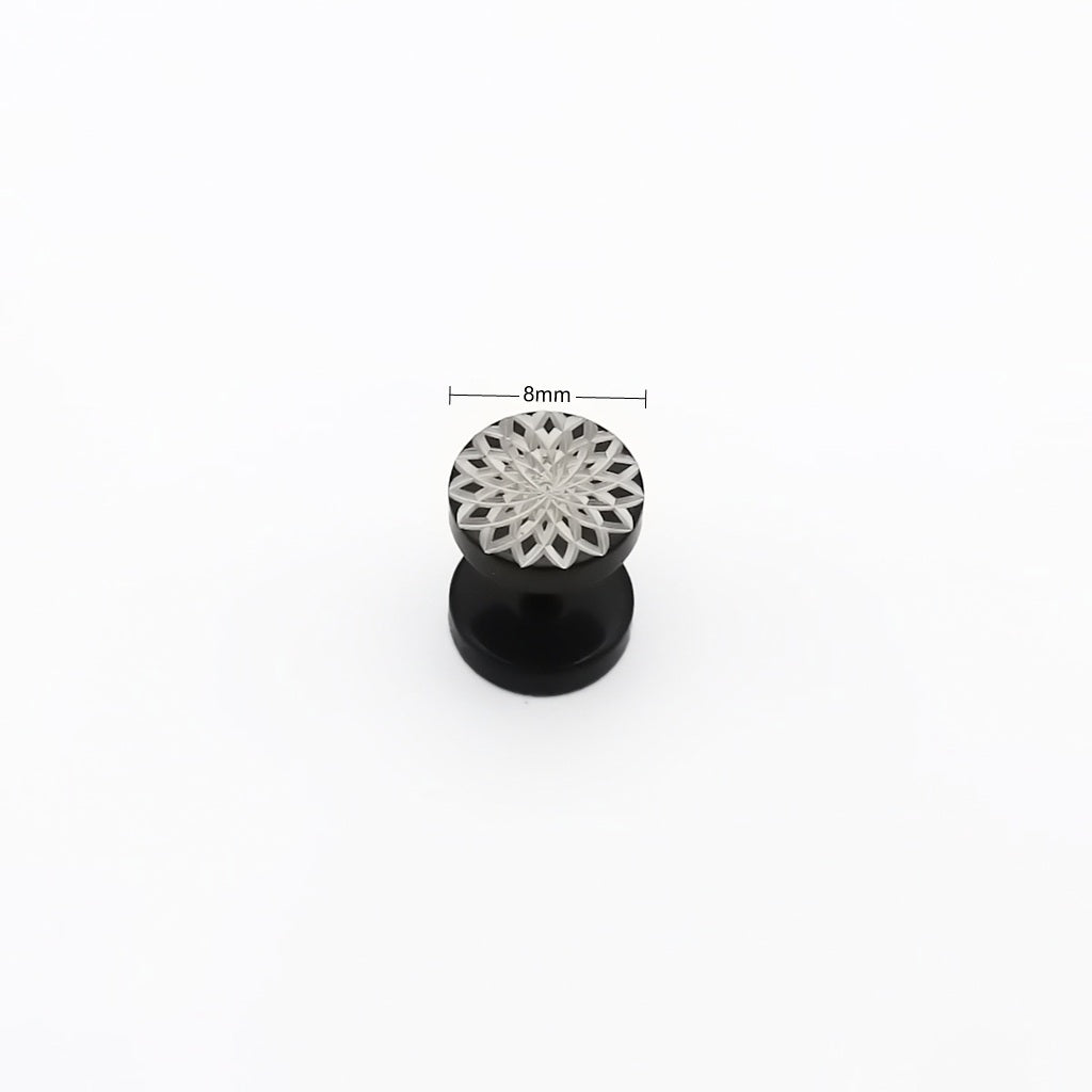 Stainless Steel Engraved Mandala Flower Fake Plug Earring
