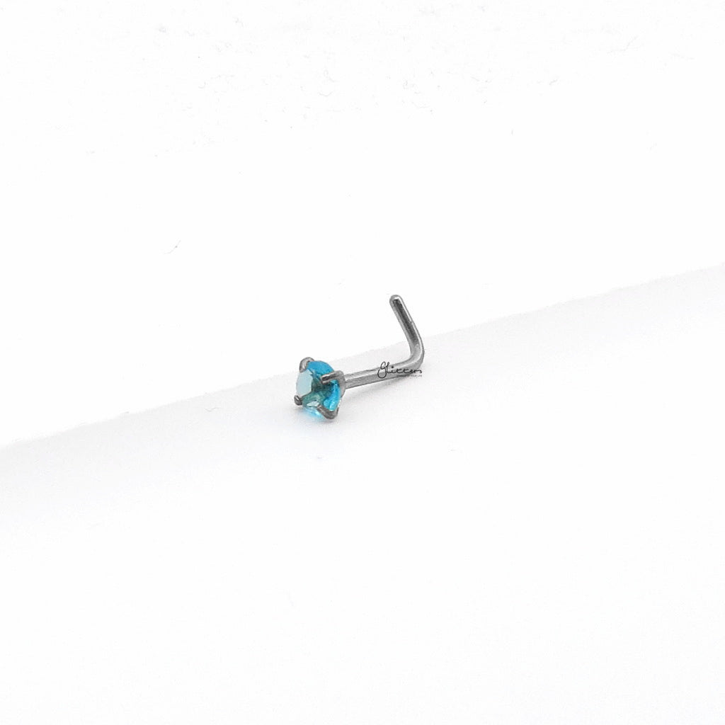 3mm Aqua Round C.Z L Bend Nose Stud