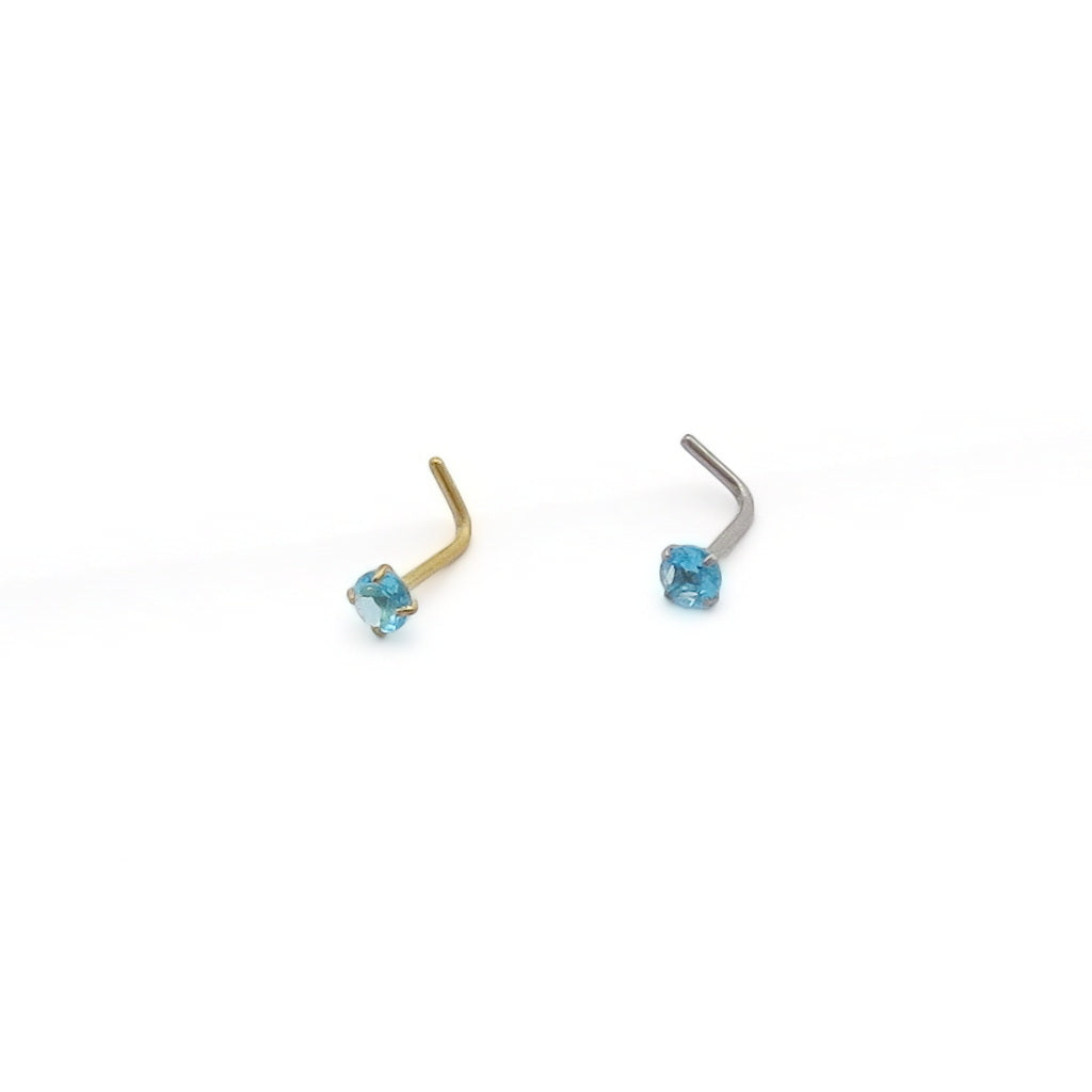 3mm Aqua Round C.Z L Bend Nose Stud