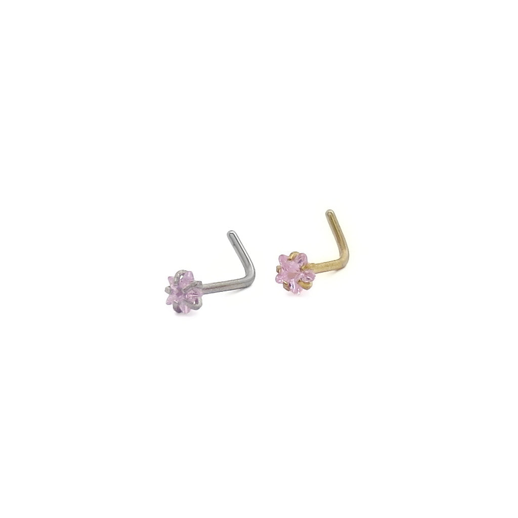 3mm Pink Star C.Z L Bend Nose Stud